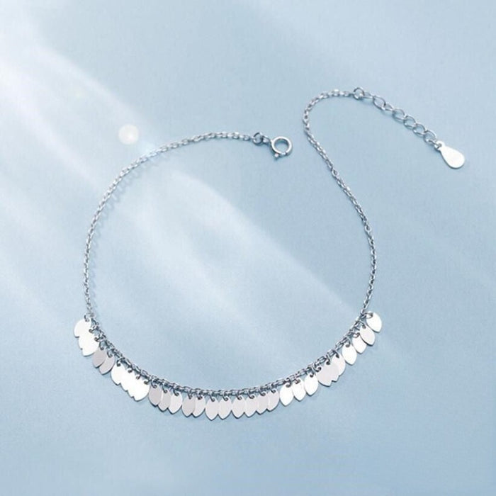 Sterling Silver Sweet Wafer Tassel Chain Anklet For Women
