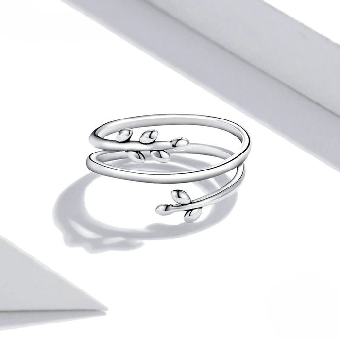 Sterling Silver Multilayer Leaf Open Ring For Women