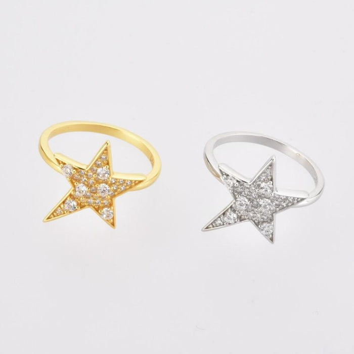 Sterling Silver Gold Full Zircon Star Size Ring For Women