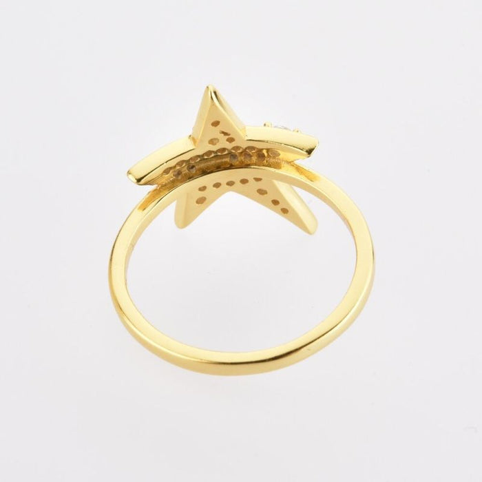 Sterling Silver Gold Full Zircon Star Size Ring For Women