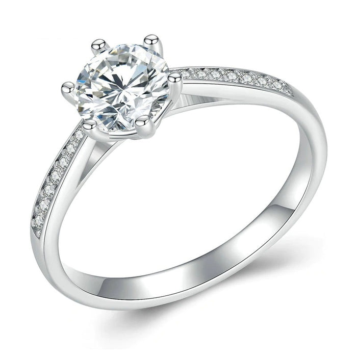 Sterling Silver Zircon Round Moissanite Diamond Ring For Women