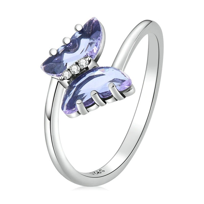 Sterling Silver Crystal Butterfly Ring For Women
