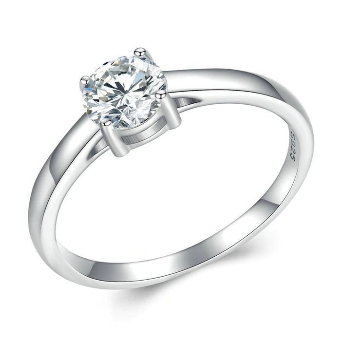 Sterling Silver Round Moissanite Diamond Ring For Women