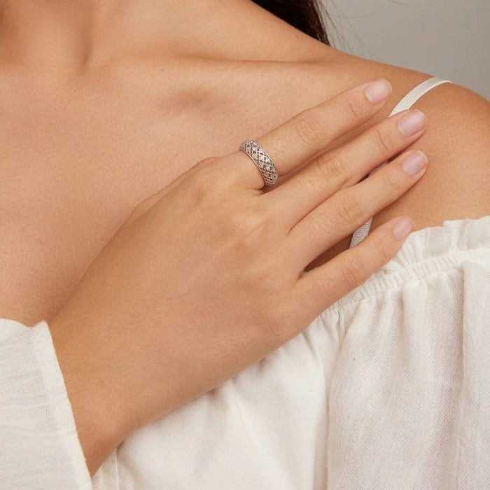 Sterling Silver Stylish Hollow Pattern Ring For Women