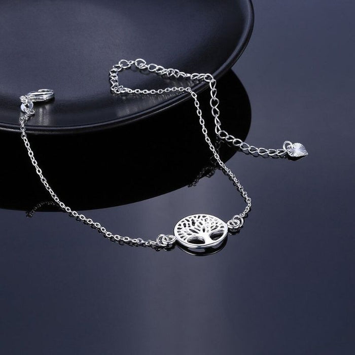 Sterling Silver Charm Tree Pendant Anklet For Women