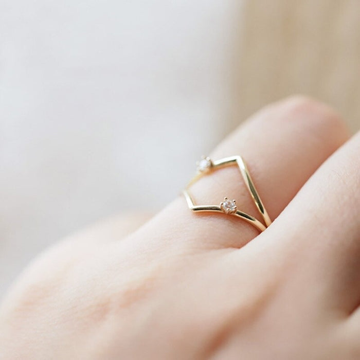Sterling Silver Gold Plated V-Shaped Ring For Women