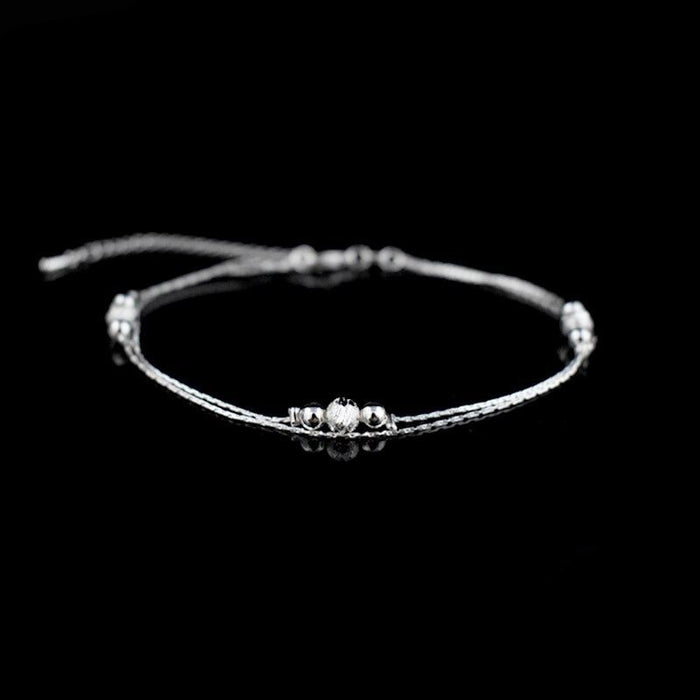 Sterling Silver Double Layer Oval Frosted Anklet