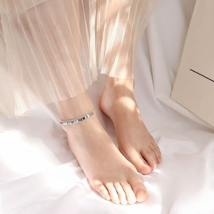 Sterling Silver Wafer Tassel Chain Anklet For Women