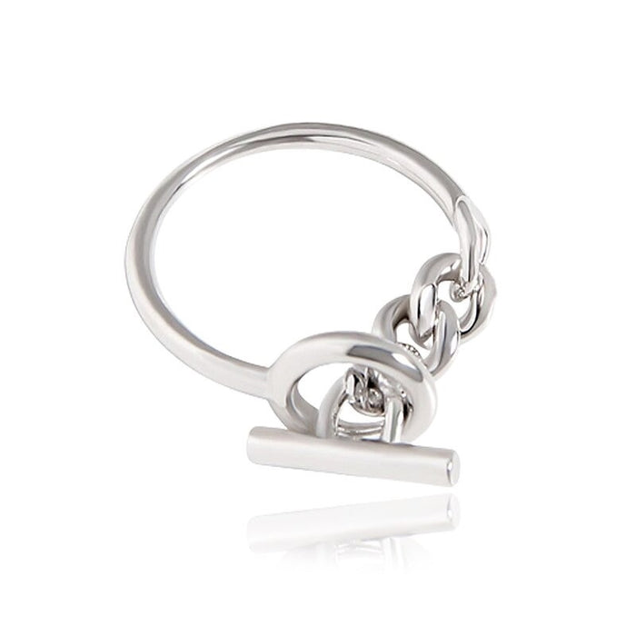 Sterling Silver Link Chain OT Buckle Ring For Women
