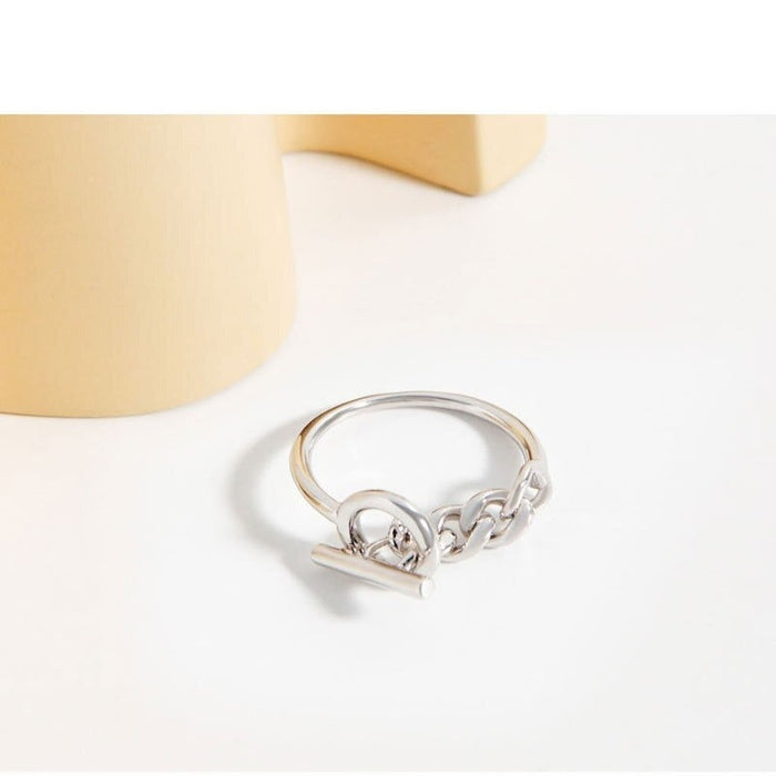 Sterling Silver Link Chain OT Buckle Ring For Women