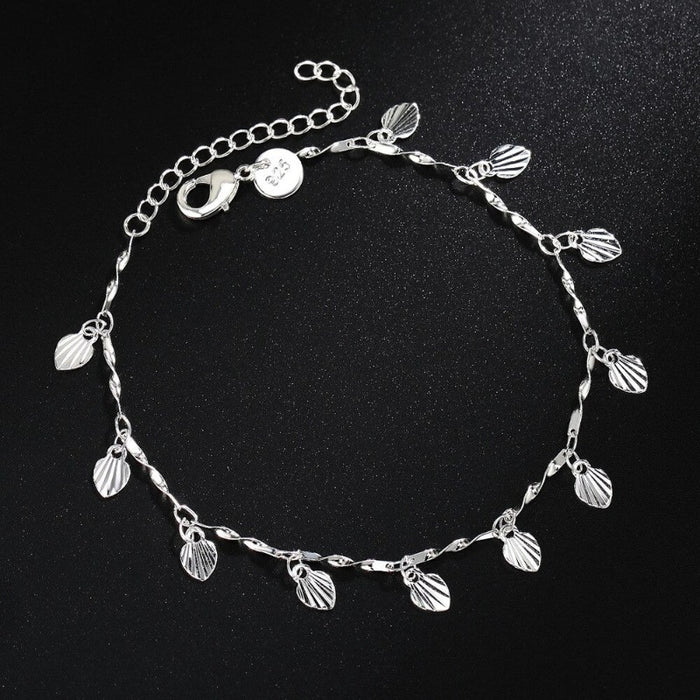 Sterling Silver Tree Leaves Grass Charm Anklet