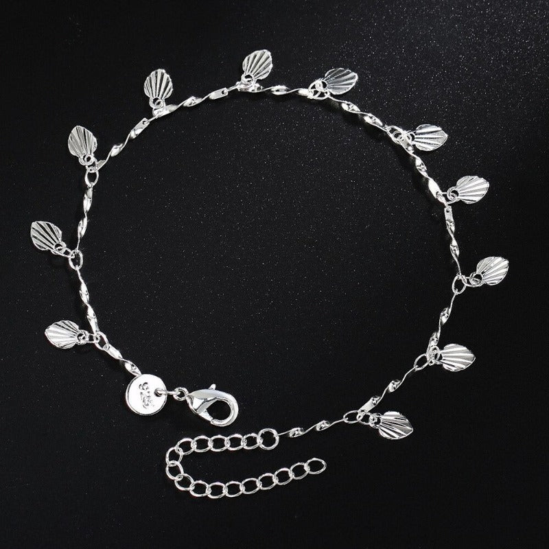 Sterling Silver Tree Leaves Grass Charm Anklet
