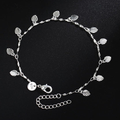 Sterling Silver Tree Leaves Grass Charm Anklet