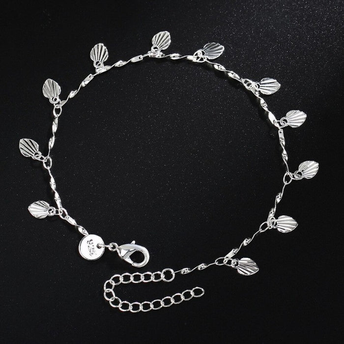 Sterling Silver Tree Leaves Grass Charm Anklet
