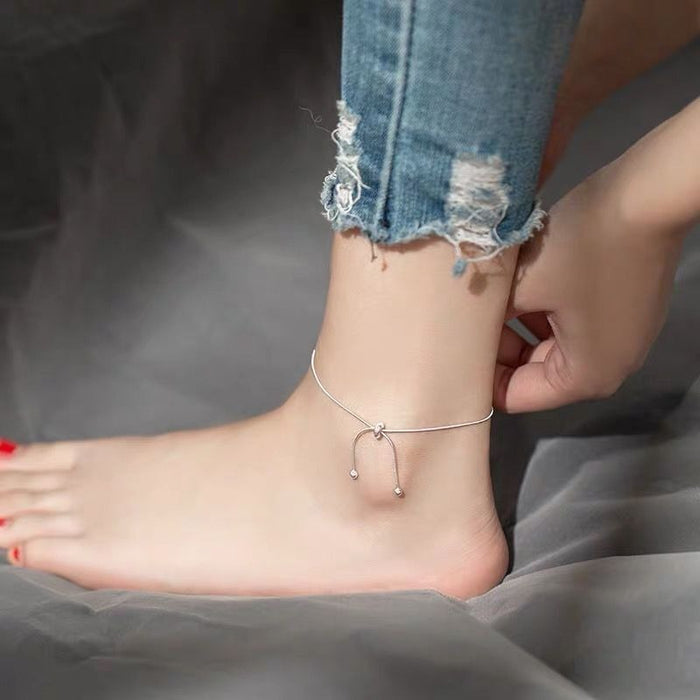 Sterling Silver Chain Bow Knot Anklet For Women