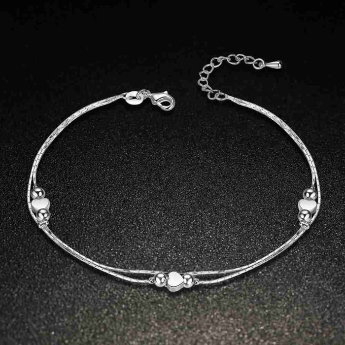 Sterling Silver Heart Shaped Foot Chain Anklets