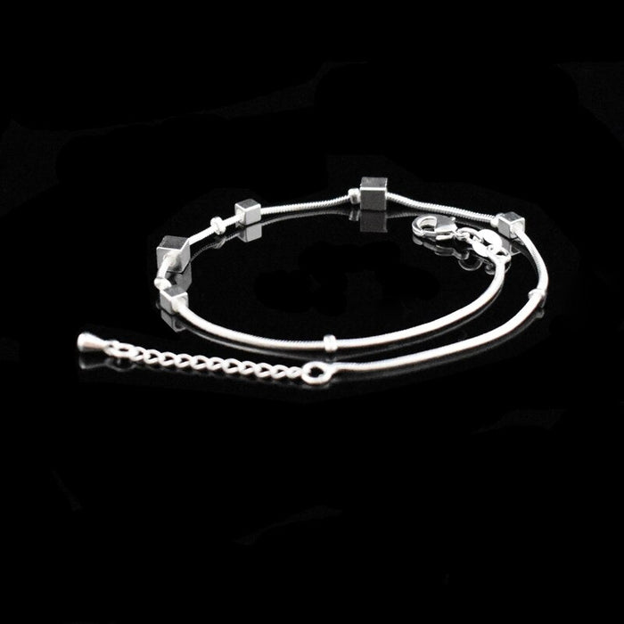 Silver Sterling Square Foot Chain Anklet For Women