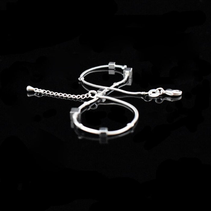 Silver Sterling Square Foot Chain Anklet For Women