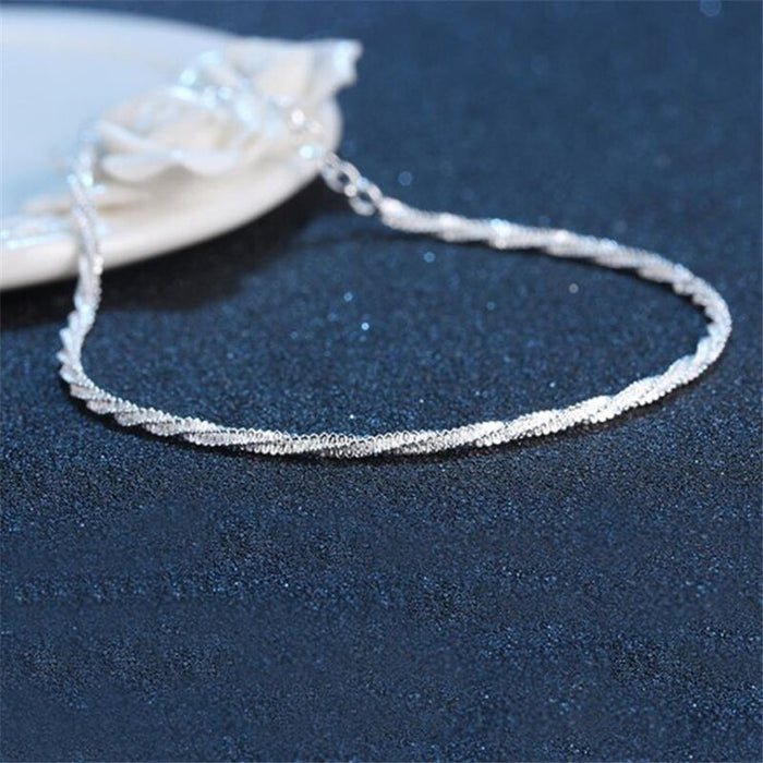 Sterling Silver Small Twine Anklet For Women