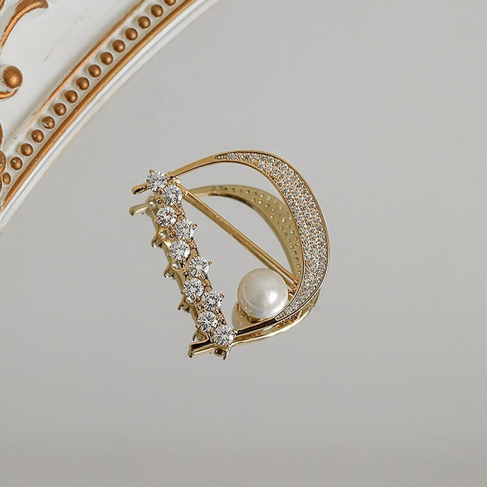Gold Plated Pearl Zircon Letter Brooch