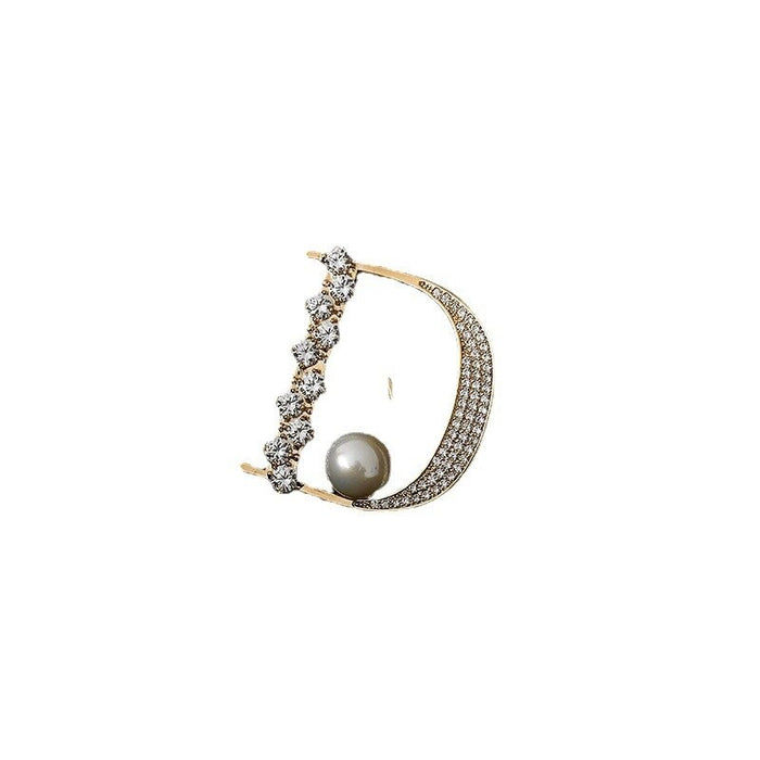 Gold Plated Pearl Zircon Letter Brooch