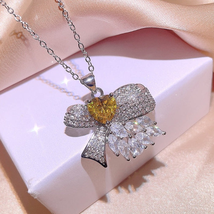 Women's Jewelry 3 Piece Set With Zircon Bow Ring Earrings Necklace