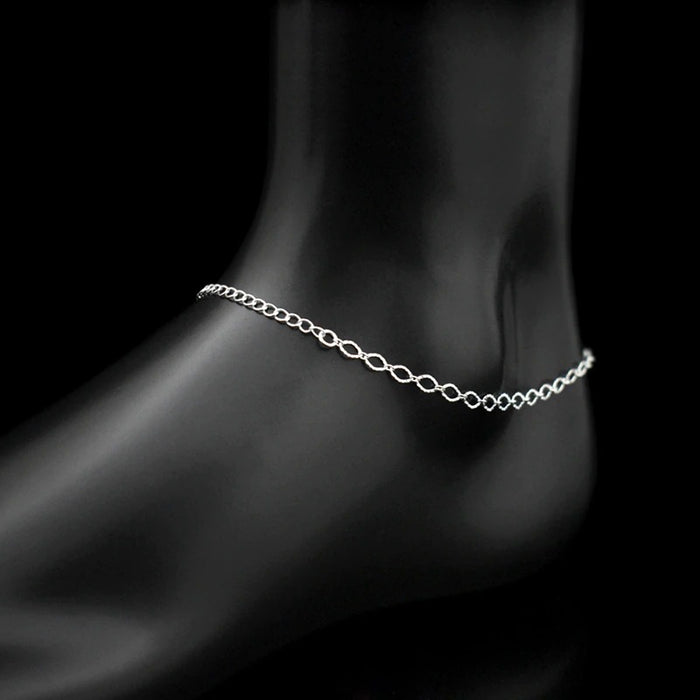 Silver Sterling Exquisite Small Egg Shaped Ankle Chains