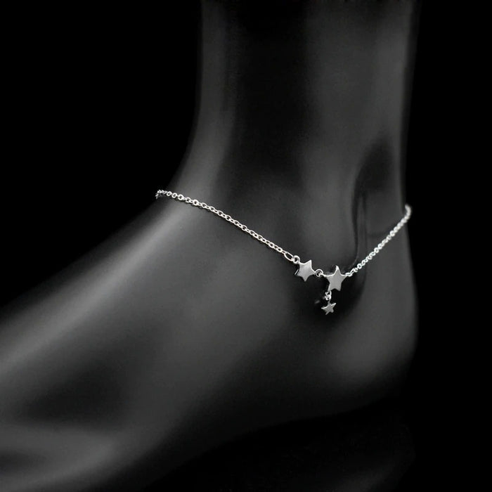 Sterling Silver Simple Charm Three Star Anklet For Women