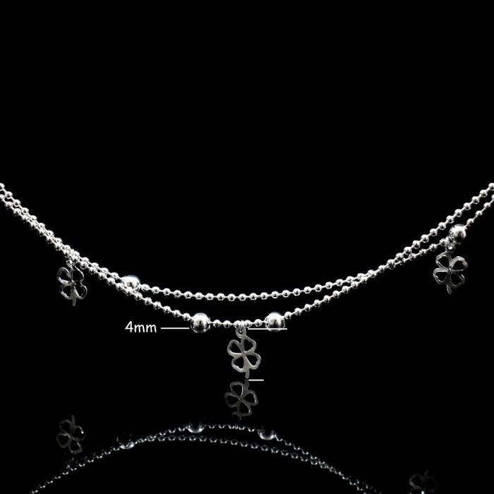 Sterling Silver Double Layer Small Ball Chain Anklet For Women