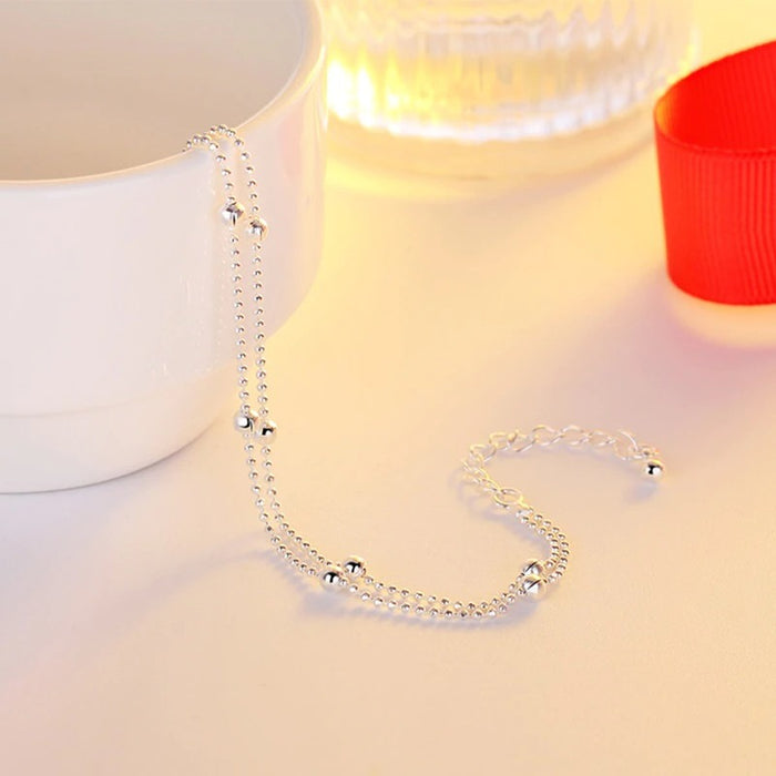 Sterling Silver Two Lines Beads Anklet For Women