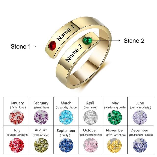 Mothers Rings Custom Name Birthstone Wrap Rings for Women Engraved Jewelry Anniversary Gifts for Mom