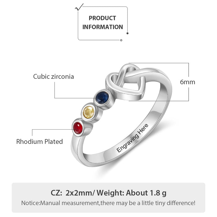 Heart Knot Rings for Women Customized 2-4 Birthstones Finger Ring Christmas Gifts for Mother