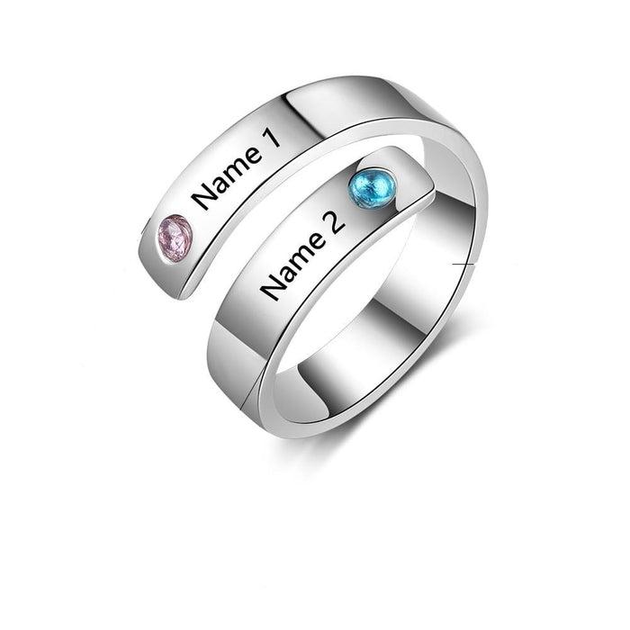 Mothers Rings Custom Name Birthstone Wrap Rings for Women Engraved Jewelry Anniversary Gifts for Mom