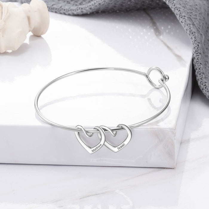 Engraving Name Heart Charms Bracelets for Women Stainless Steel Customized Bangle DIY Jewelry Gift for Her