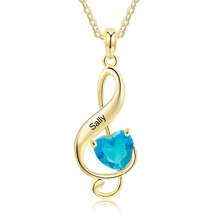 Designer Personalized Musical Note Pendant with Heart Birthstone Gold Color Custom Name Engraved Necklace Gifts for Her