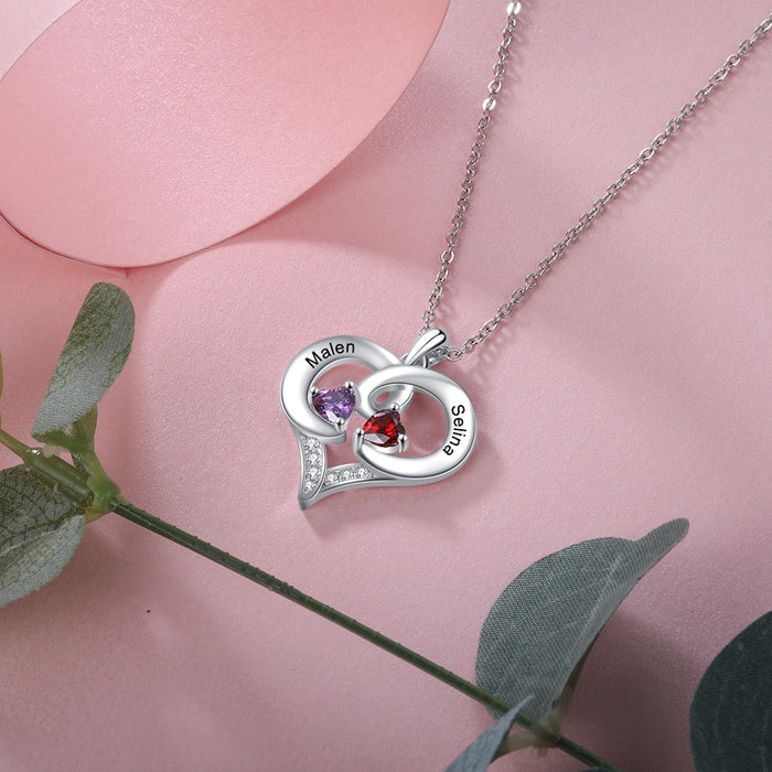 Romantic Personalized Heart Birthstone Pendant Necklaces for Women Customized Name Engraved Necklaces Couple's Gifts