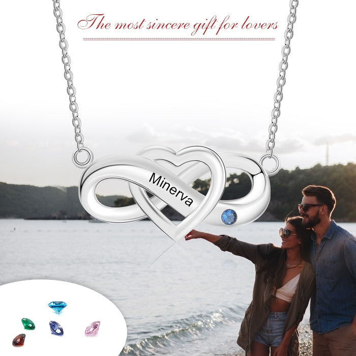 Personalized Infinity Love Heart Pendant Necklace Customized Birthstone Name Engraved Necklace Valentines Day Gifts