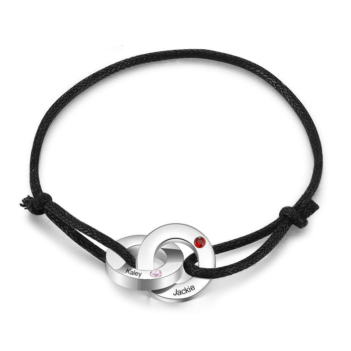 Personalized Engrave 2 Names Bracelets for Men Custom Birthstone Stainless Steel Interlocked Circle Bracelet Men's Gift