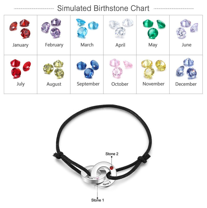 Personalized Engrave 2 Names Bracelets for Men Custom Birthstone Stainless Steel Interlocked Circle Bracelet Men's Gift