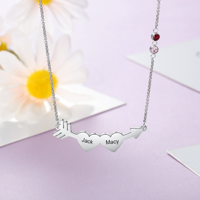 Personalized Cupid's Arrow Necklace with 2 Names Customized Engraving & Birthstone Pendants for Women Valentines Gifts