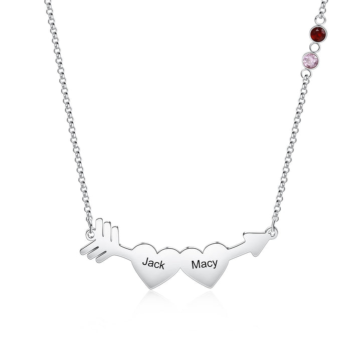 Personalized Cupid's Arrow Necklace with 2 Names Customized Engraving & Birthstone Pendants for Women Valentines Gifts