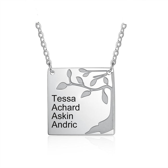 Personalized Square Necklace with Engraving 4 Names Customized Family Tree Pendants for Women Anniversary Jewelry