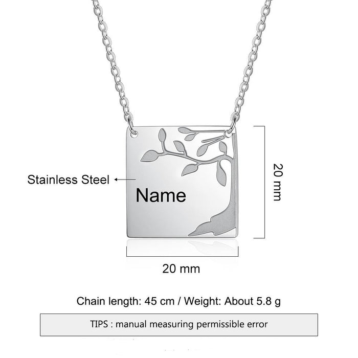 Personalized Square Necklace with Engraving 4 Names Customized Family Tree Pendants for Women Anniversary Jewelry