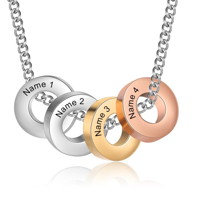 Personalized Mixed Color Family Bead Necklace Customized Name Engraved Pendant Unisex Jewelry Anniversary Birthday Gift