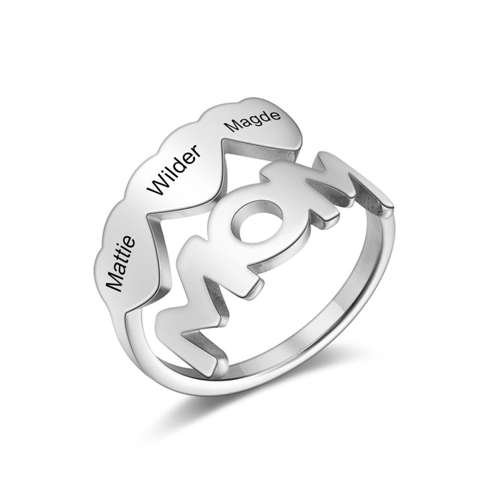 Mom Ring Customized Engraving 3 Names Rings for Women Mothers Day Gifts