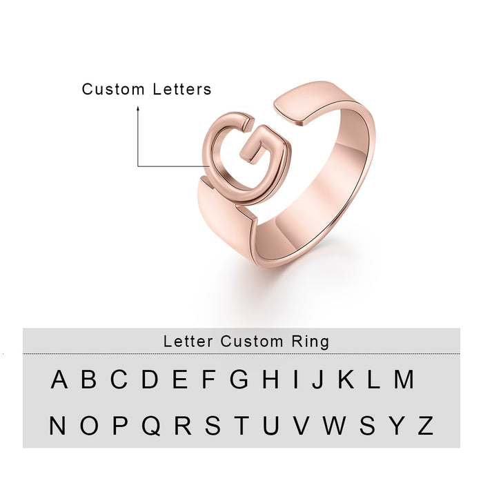 New Customized 26 Initial Letter Rings for Women Personalized Open Ring Mothers Day Anniversary Friendship Gifts