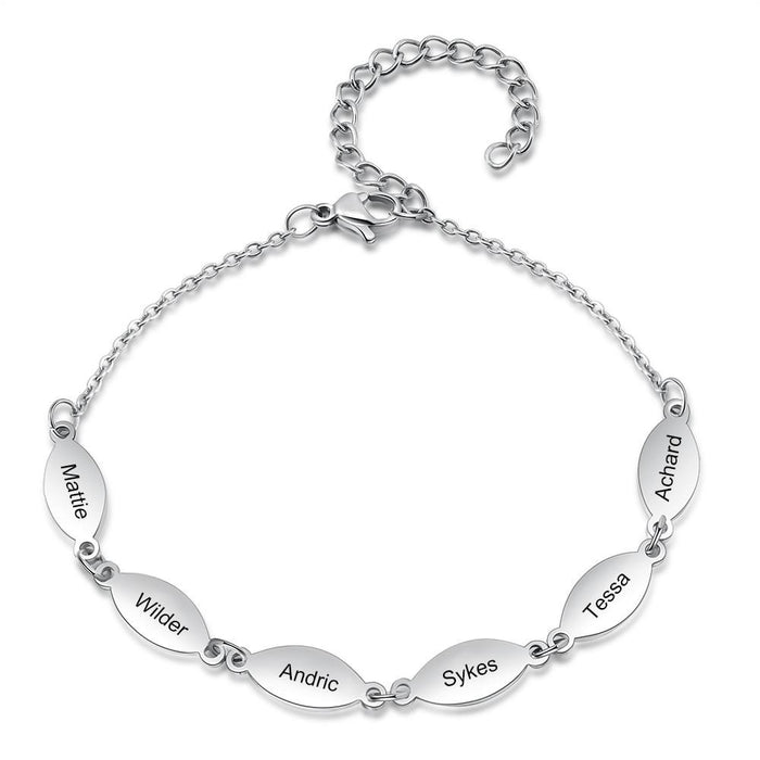 Personalized Stainless Steel Oval Charms Bracelets for Women Customized Engraving 6 Names Family Bracelet Gifts for Mom