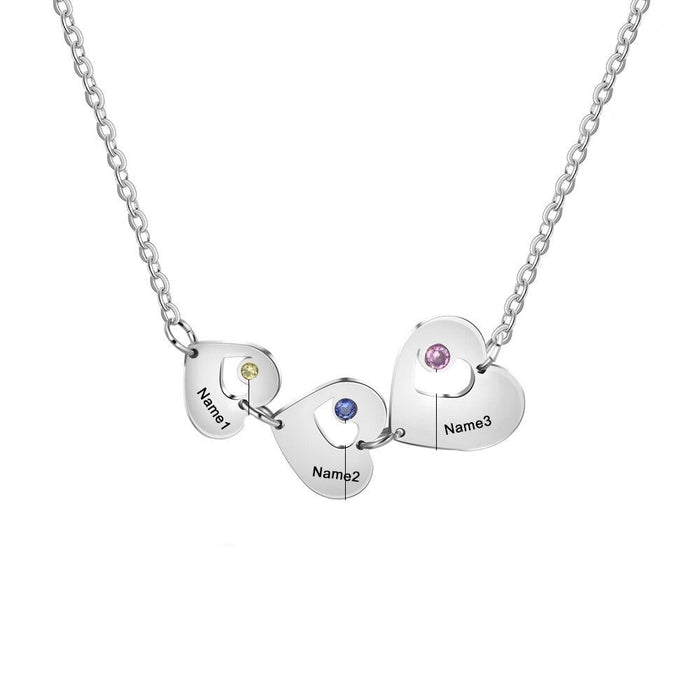 Personalized Family Name Necklace with 3 Heart Pendants Customized Name Engraved Necklace Valentines Day Gift