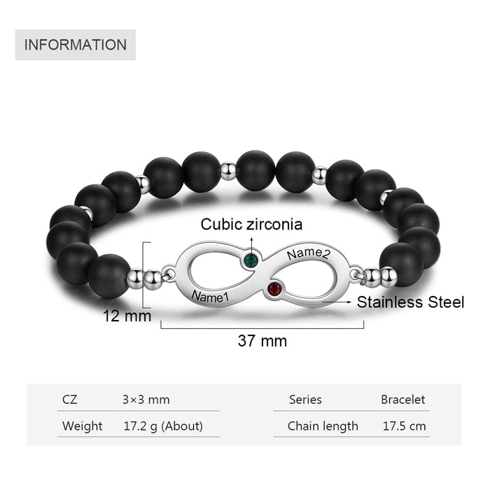 Personalized Engraving Name Infinity Bracelets for Women Custom 2 Birthstones Beaded Chain Bracelet Gift for Her