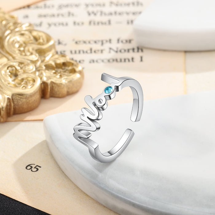 Custom Name Rings for Women Personalized Birthstone Adjustable Open Silver Ring Mothers Day Gift